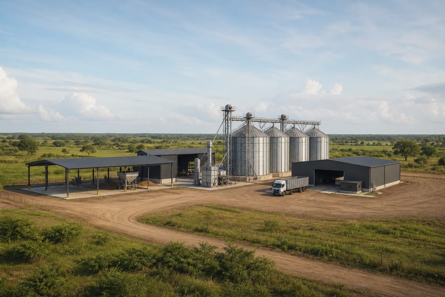 Centro de acopio agroindustrial con silos metálicos